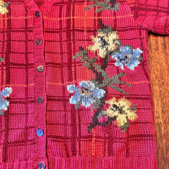 VTG Talbots Petites Womens PS Hand Knit Button Fall Cardigan Sweater Floral 90's - Picture 10 of 16